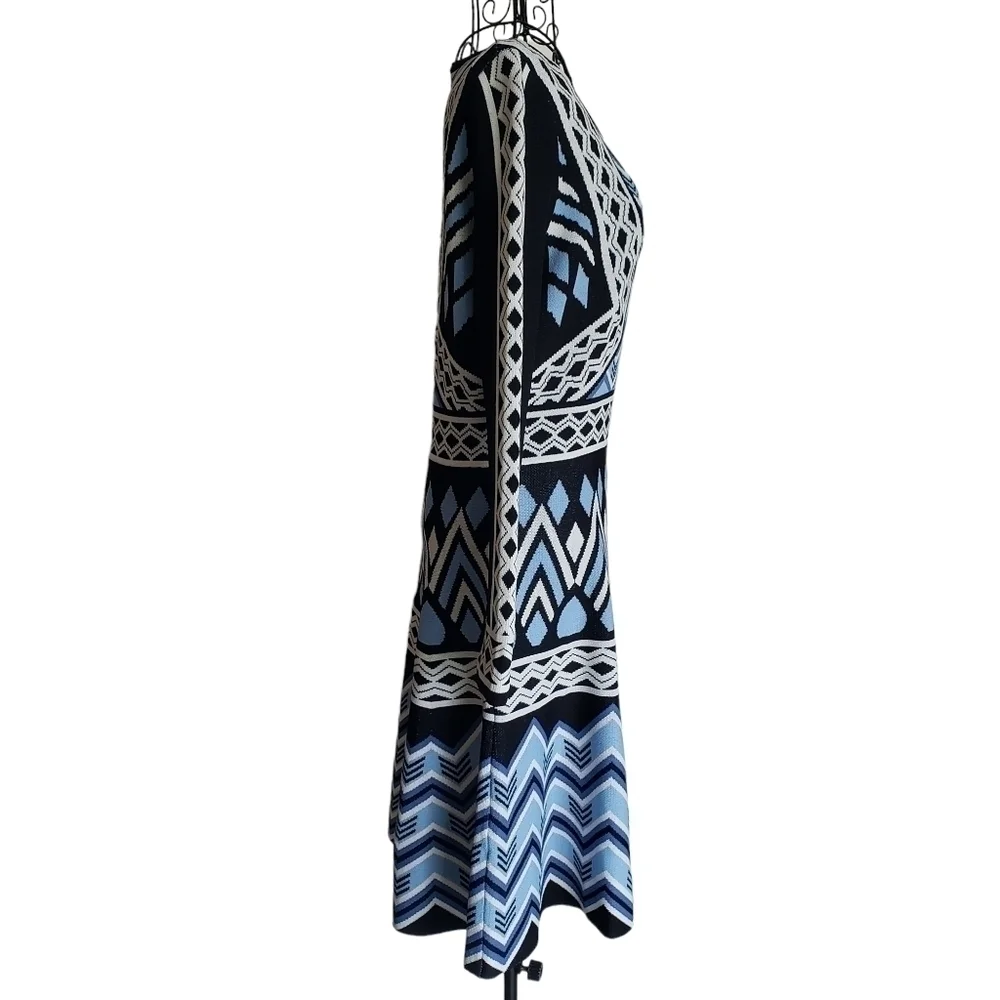 🔥ELIZA J Sweater Dress Fit Flare Long Sleeve Geometric Knee Length, Size PM - Picture 7 of 8